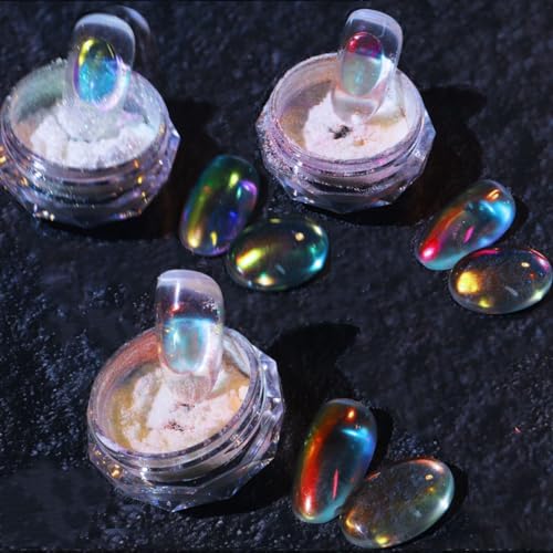 3 Boxes Ice Transparent Aurora Nail Powder Neon Rainbow Holographic Chameleon Powder Multi Chrome Iridescent Pigment Pearlescent Nail Art Glitters(Transparent#4#5#6) - color: Transparent #4#5#6