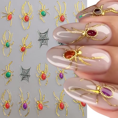 5D Halloween Nail Stickers Spider Ghost Nail Art Stickers Self-Adhesive 5D Engraved Retro Picture Frame Ghost Nail Decals Pegatinas Uñas Jelly Spider Nail Supplies for Women Nails Decorations 2Pcs - style: relief spider