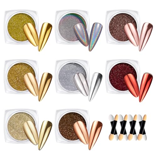 Beetles Chrome Nail Powder Set 8 Colors Metallic Holographic Mirror Effect - color: A - Multicolor Metallic-8