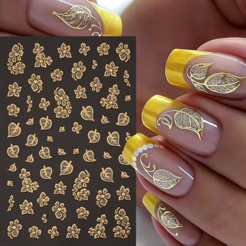 8 Sheets Fall Nail Art Stickers Maple Leaf Nail Decals 3D Self-Adhesive Glitter Gold Flower French Butterfly Nail Design Nail Supplies Thanksgiving Holiday Nail Art Decoration for Women Manicure Tips - style: maple leaf