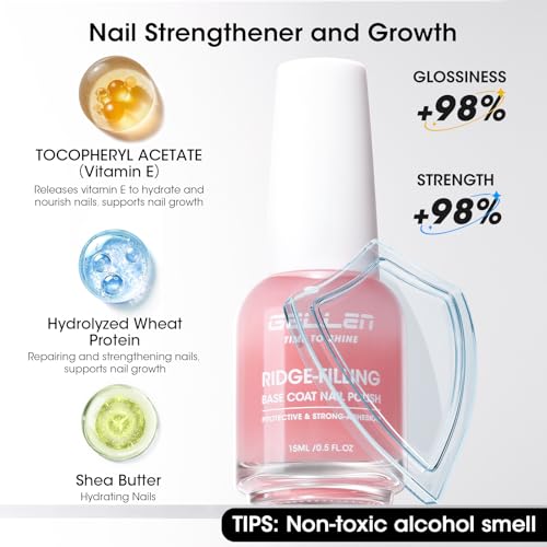 GELLEN Clear Nail Polish Ridge Filling Base Coat, No Light Needed,HEMA Free - color: Clear Pink Tint