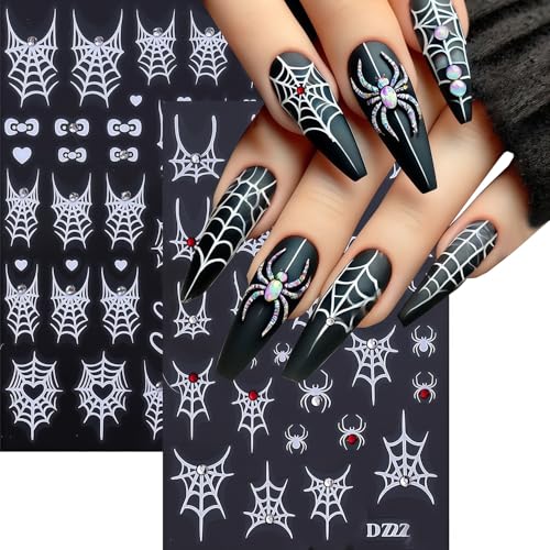 6 Sheets Shining Crystal Diamond Spider Web Nail Stickers for Nail Art Self-Adhesive Halloween Nail Decals Spider Web Spiders Stickers Fall Holiday DIY Manicure Decoration Supplies Sticker for Women - style: Diamond Spider