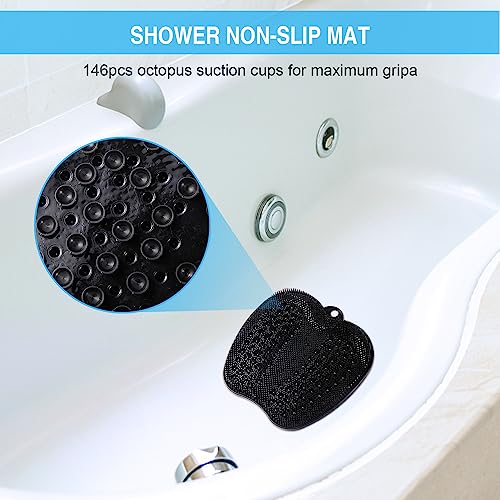 BESKAR XL Larger Shower Foot Scrubber Mat with Non-Slip Suction Cups - color: Black