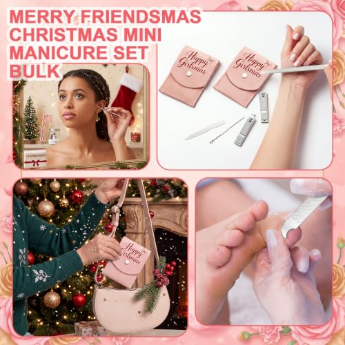 12 Pink Christmas Manicure Gifts for Women Girlsmas Party Favors - color: Happy Girlsmas