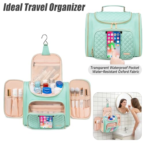 Tealari Large Toiletry Bag for Women Men,Bathroom Bag,Water Resistant Shower Bag,Makeup Bag,Toiletry Bags for Traveling,Hanging Toiletry Bag with Transparent Waterproof Phone Pocket (Green) - color: Green