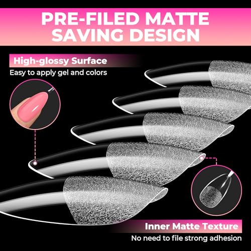 UNA GELLA 510Pcs Almond Gel Nail Tips 15 Sizes Pre-Etched Full Cover