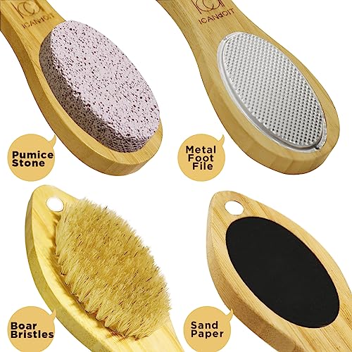 ICANdOIT 4 in 1 Bamboo Foot File Callus Remover Pedicure Scrubber Brush - size: 1 Count (Pack of 1)