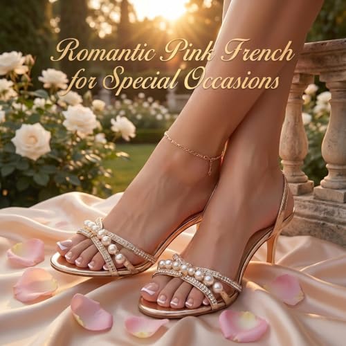 Misssix Press on Toenails Short, 150pcs French Tip Toe Nails with Glue - color: Nude White French Tip toe nails
