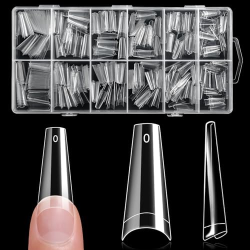 krofaue Half Cover Coffin Nail Tips - Acrylic Nail Tips - color: Clear Coffin Half Cover