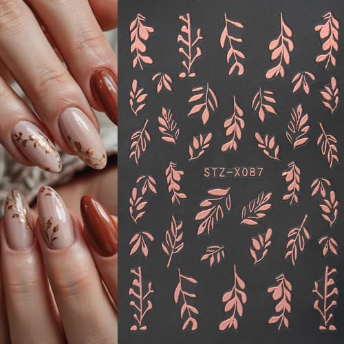 Leaf Nail Stickers, Rose Gold Nail Decals for Fall Nail Art, 4 Sheets - color: Multicolor-02