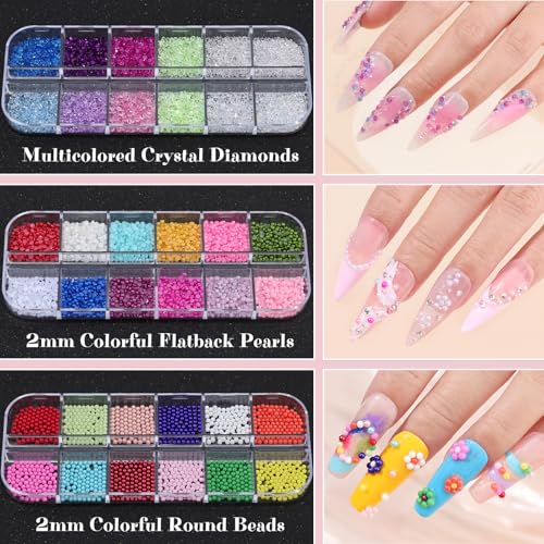 6 Boxes 1-2mm Mini Resin Rhinestones for Bedazzling Kit with Half Pearls - color: Laser AB - 1-2mm
