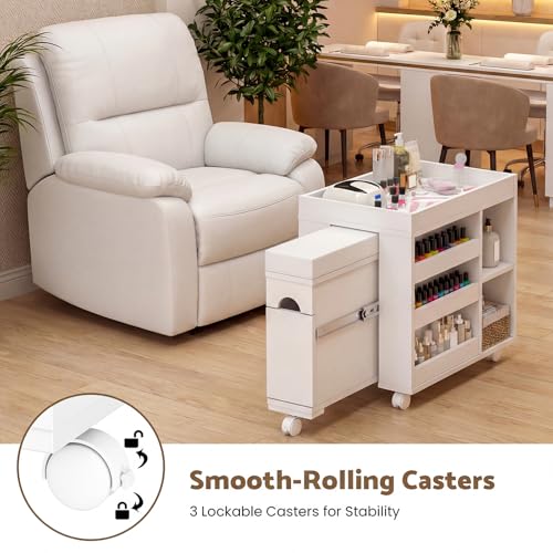 Pedicure Cart w/Extendable Padded Foot Rest (White, 33.4" L) - color: White, size: 33.4" L