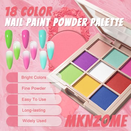 18 Colors Nail Pigment Powder Palette, Pigment Powder for Nails Set and Nail Art Sponges with Grabbing Pen, Ombre Aura Pigmentos para Uñas, D+F - color: multicolored-D+F
