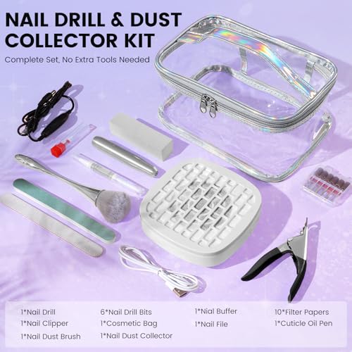 Nail Drill with Mini Dust Collector & Storage Bag, Electric Manicure Sets - color: Silver