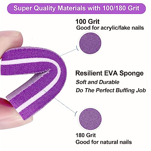 Nail Buffers (30 Pcs), Buffer Block Nail File for Acrylic and Natural Nails, 100/180 Grit Small Nail Buffer Block Bulk Buffing Nail Buff limas para unas acrilicas Professional Manicure Set Purple - size: 30 Pcs Buffer Blocks Purple