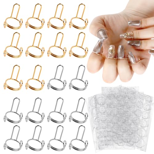 20Pcs Wudu Nail Rings with 120PCS Adhesive Nail Tabs-Gold & Silver - color: Gold & Silver