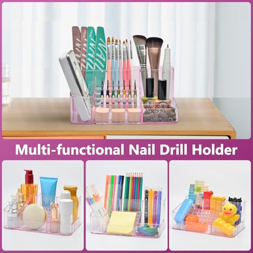 CGBE Nail Drill Holder, 28 Holes Transparent Nail Desk Organizer - Pink - color: Pink