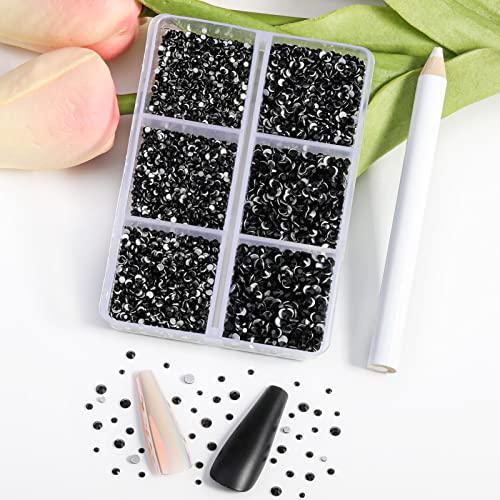 Beadsland Flatback Rhinestones, Black, 7200pcs Mixed 6 Sizes - color: Black