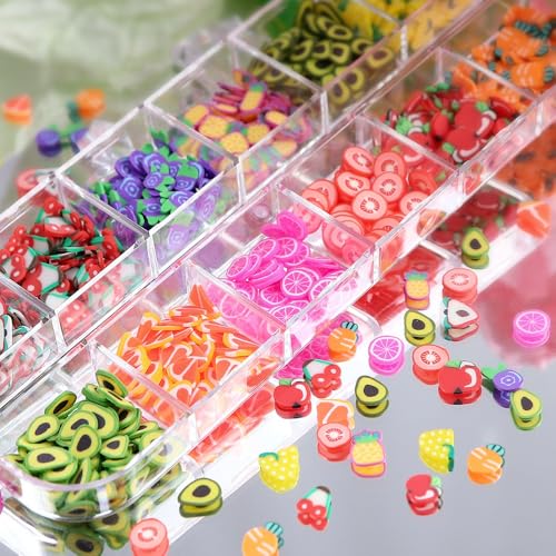 1 Box 12 Color Holographic Fruits Nail Glitter Strawberry Watermelon Nail Sequins 3D Red Green Nail Flakes Sparkly Powder Flakes Shiny Nail Glitter Colorful Nail Sequins Glitter for Nails Art 12 Grids - color: Color 18