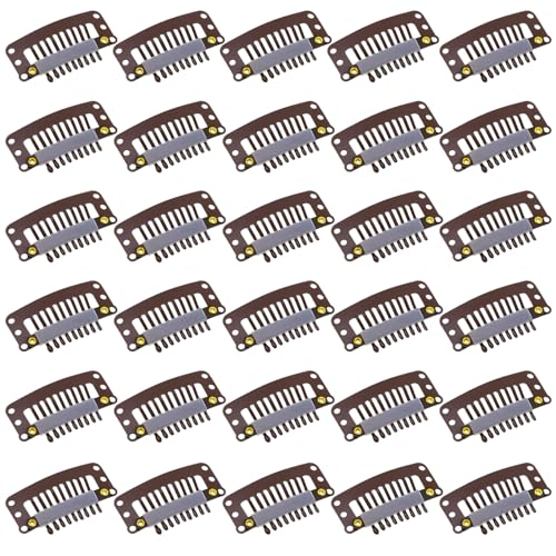 WILLBOND 30 Pcs Wig Clips Hair Extensions, 9-Teeth 32 Mm, Dark Brown - color: Dark Brown