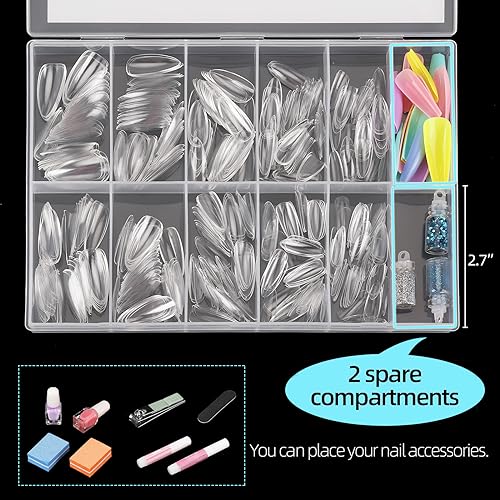 500Pcs Almond Nails Full Cover Clear Acrylic Nail Tips with 10Pcs Nail Glue for DIY Nail Art - color: A-almond-clear-10glue