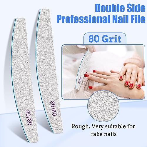 12 PCS Nail Files for Acrylic Nails, 80/80 Grit Nail File for Poly Nail Extension Gel Emery Boards Nail Files Doubled Sides Coarse Washable Nail File Manicure Tools for Home and Salon Use - size: 80/80 Grit False Nails （very rough）