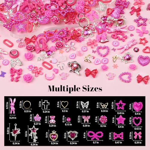 650PCS 3D Resin Nail Charms and Gems Hot Pink Flower Bow Butterfly Charms - color: Hot Pink