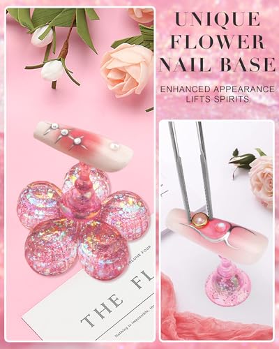 Nail Stand for Press Ons Magnetic Nail Tips Nail Holder for Painting Nails Fake Nail False Nail Design with Reusable Adhesive Putty Practice Nail Art Tools for Home Salon DIY Beginner Supplies - color: A-Flower