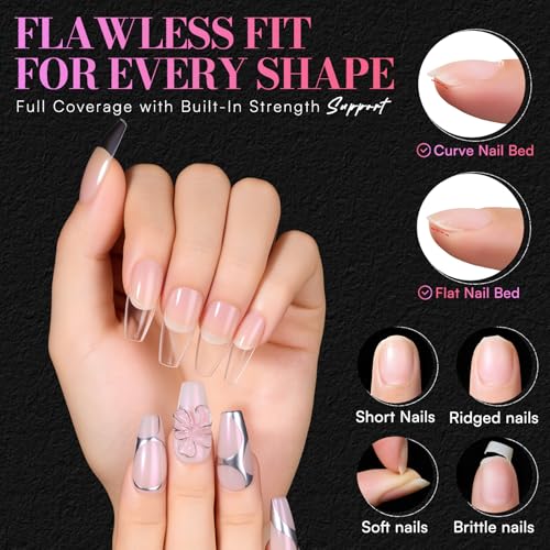 Makartt Medium Coffin Nail Tips: 504 PCS Pre-Etched Clear False Nails Tips, 15 Sizes Full Cover Half Matte Soft Acrylic Press On Nail Extensions Supplies Salon and DIY at Home - size: Medium Almond-504 Pcs