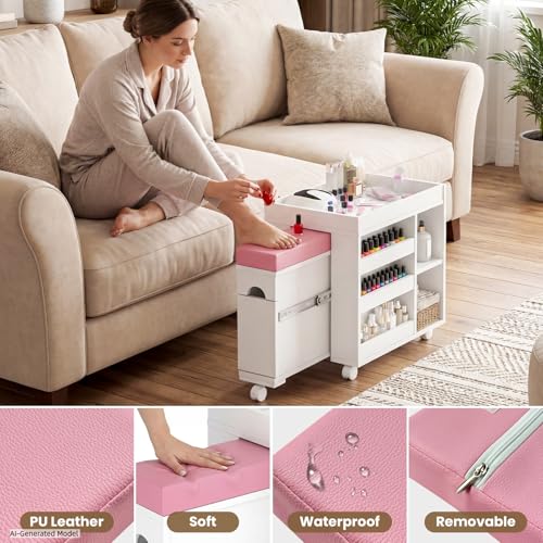 Pedicure Cart w/Extendable Padded Foot Rest (Pink, 33.4" L) - color: Pink, size: 33.4" L