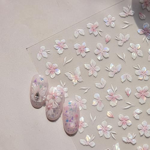 5D Embossed Flower Nail Art Stickers Pink Butterfly Nail Decals Spring Cherry Blossom Designs Self-Adhesive Nail Decor Flower Petal Nail Design Stickers Cute Nail Art Decals for Women DIY Manicure - style: 5D Embossed Nail Stickers-1