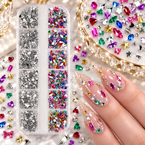 4Boxes-48Girds 4000Pcs Colorful Rhinestones Nail Charms Set for DIY Design - color: Colorful