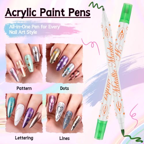 TOROKOM 12 Colors Nail Art Pens Set, Nail Art Markers 3D Nail Polish Pens - color: 12 Color Dual-Ended B