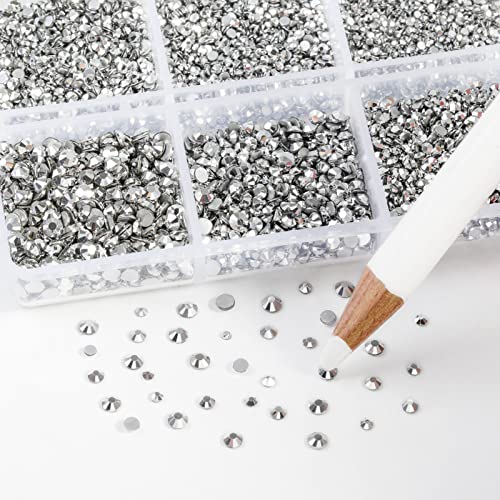 Beadsland Flatback Rhinestones, Silver Hematite, 7200pcs Mixed 6 Sizes - color: Silver Hematite