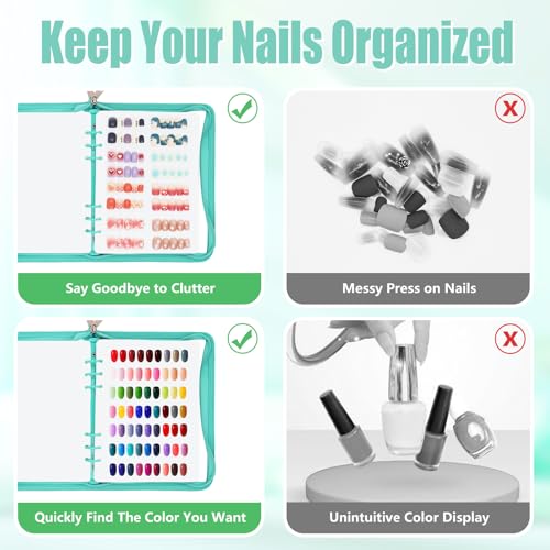 KEIFIN A5 Press On Nail Book Display Storage Organizer Binder, Cyan - color: CYAN
