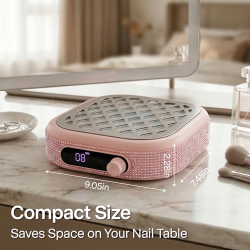 NOVAL Mini Cordless Nail Dust Collector for Nail Techs, Pink Rhinestone