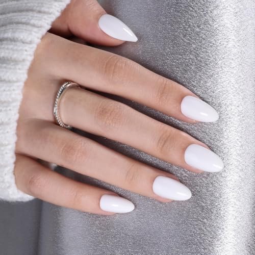 White Short Almond Press On Nails Pure White Glossy Fake Nails - color: B3-White