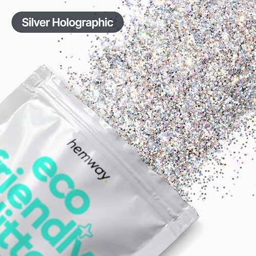 Hemway Biodegradable Glitter Silver Holographic 3.5oz Extra Chunky - color: Silver Holographic, size: Extra Chunky (1/24" 0.040" 1mm)