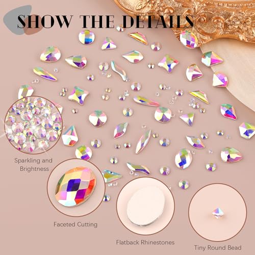 2750Pcs AB Glass Nail Rhinestones 240Pcs Multi Shapes Flatback Nail Gems + 2510Pcs 1.5-4mm Round Crystal, Manicure Nail Charms Diamond Gemstones for Acrylic Nails Decoration - color: 12 AB Crystal, size: 3 pack