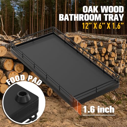 Bathroom Vanity Tray for Countertop, 12" x 6" Oak Wood Toilet Tank Tray - color: Black, size: 12" x 6" x 1.5"