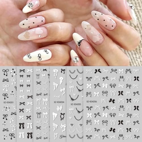 12Sheets Red & Black Bow Nail Art Stickers Christmas Bow Nail Decals - color: Style-34