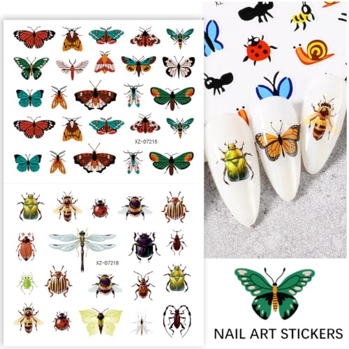 30 Sheets Insect Nail Stickers Fall Flower Butterfly Nail Decals - color: Style-09