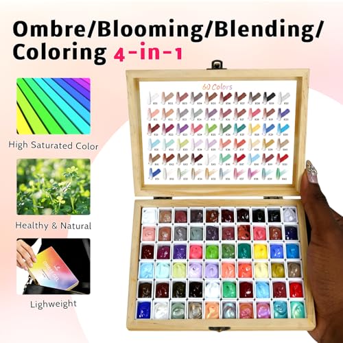 Sponge Pat Gel Polish Palette, 60 Colors Ombre Gel Nail Polish Kit, Gradient Blush Blooming Painting Pigment Patting French Manicure Tools Nails Art DIY Home (60 Colors Set) - size: 60 Colors Set
