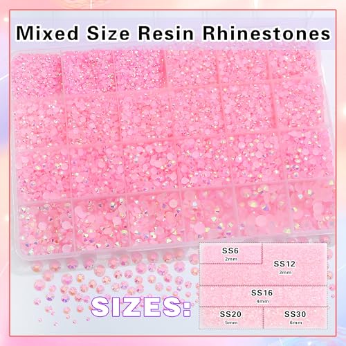 RODAKY Resin Jelly Rhinestones for Crafting Bedazzling,2-6MM Rhinestones for Nails Art,Light Pink AB Nail Rhinestone and Gems,Nail Diamond Flatback Gems Crystals Charms for Nail Design DIY Makeup - color: Jelly Light Pink AB