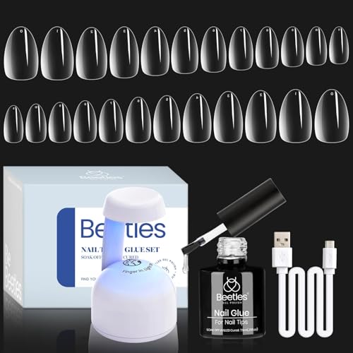 Beetles Gel Nail Kit Almond, 504Pcs Pre Shaped Clear Extra Short Almond - color: Extra Short Almond 500pcs (Clear Kit)