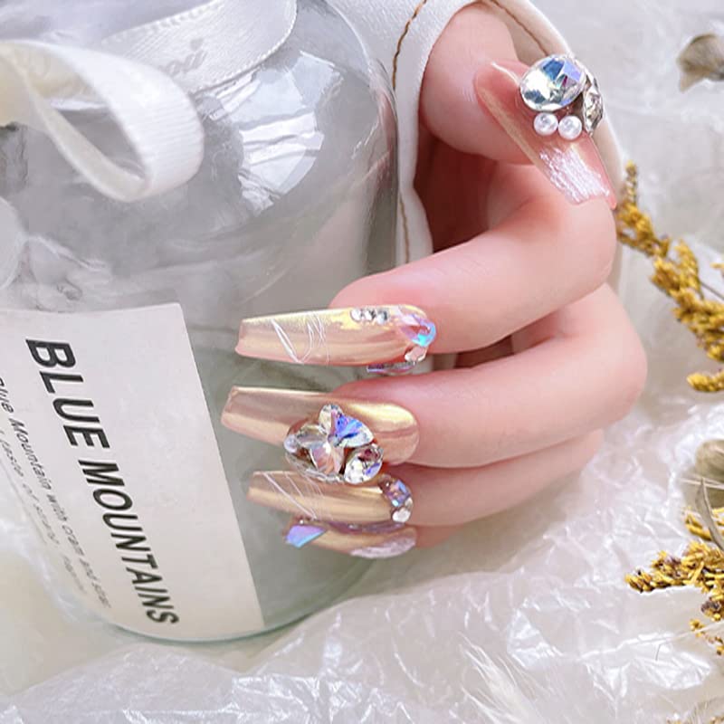 48 Pcs Big Mix Sizes Different Shape Nail Rhinestones 12 Styles 3D Glass Crystals Diamonds Love Distorts Heart Super Shiny Charms Gems Stones DIY Nail Art Decoration Craft Jewelry (Moonlight) - color: Moonlight