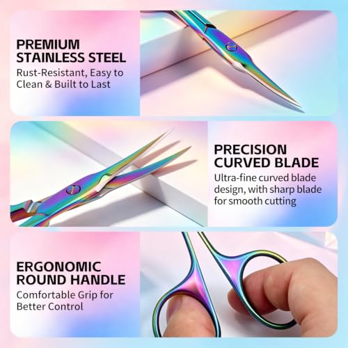 Curved Cuticle Scissors, Extra Fine Tip Nail Scissors, Professional Manicure Scissors for Cuticle Care, Hangnails, Russian Manicure, Eyebrows, Dry Skin & Nail Grooming