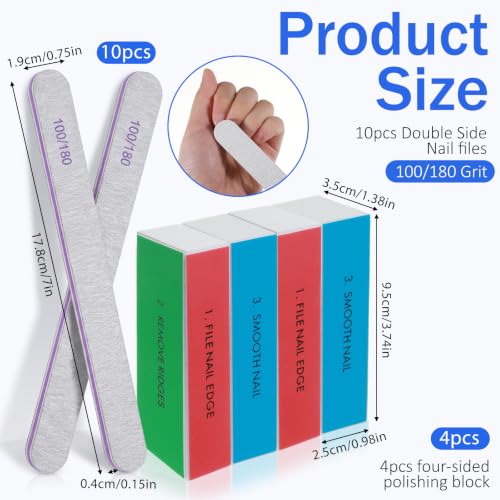 Qianyu 14 Pcs 4 Way Nail Buffers Block and Double Sided Nail Files