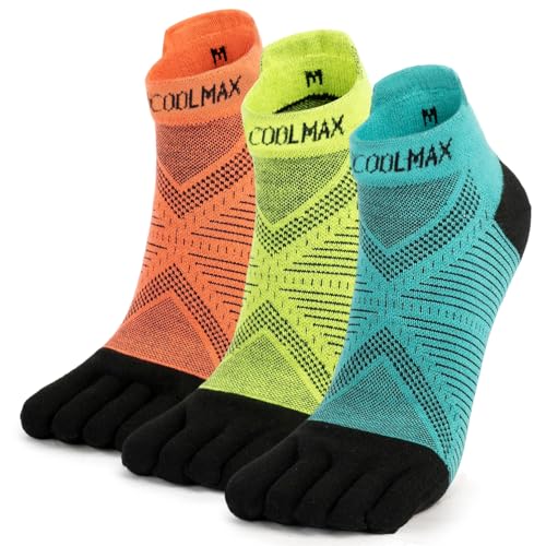 Toe Socks Cool-max Running Socks for Men Women 3 Pairs Athletic Breathable Five Finger Socks - color: E4824-3 Colors-3 Pairs, size: Medium