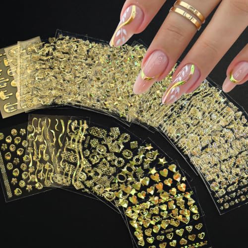 30 Sheets Gold Nail Stickers 3D Star Line Flower Nail Art Decals - color: Style-18